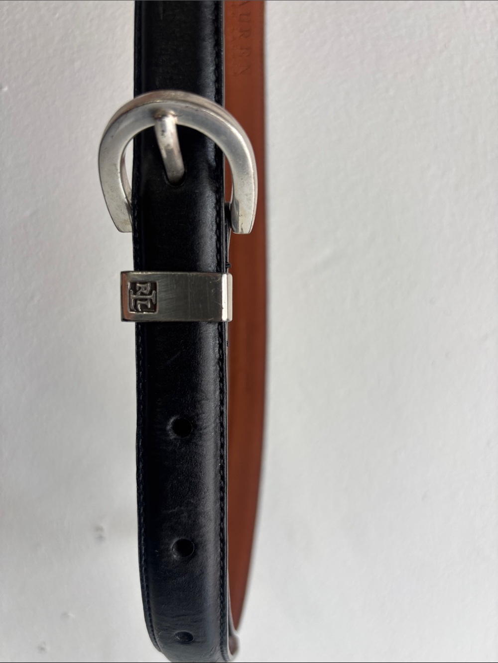 Ralph Lauren Black Leather Belt with Silver Buckle